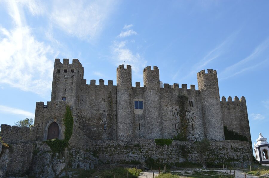 Obidos medieval castle and town walls aerial