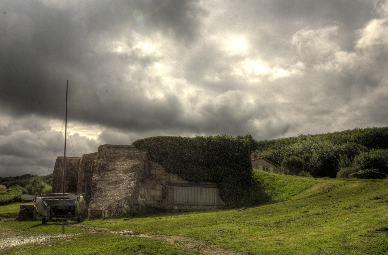 Concrete German blockhouse on Omaha Beach