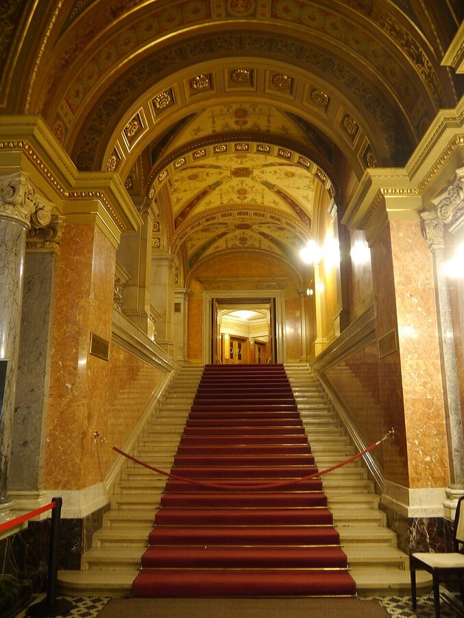 Entrance hall staircase Hungarian State Opera House Budapest