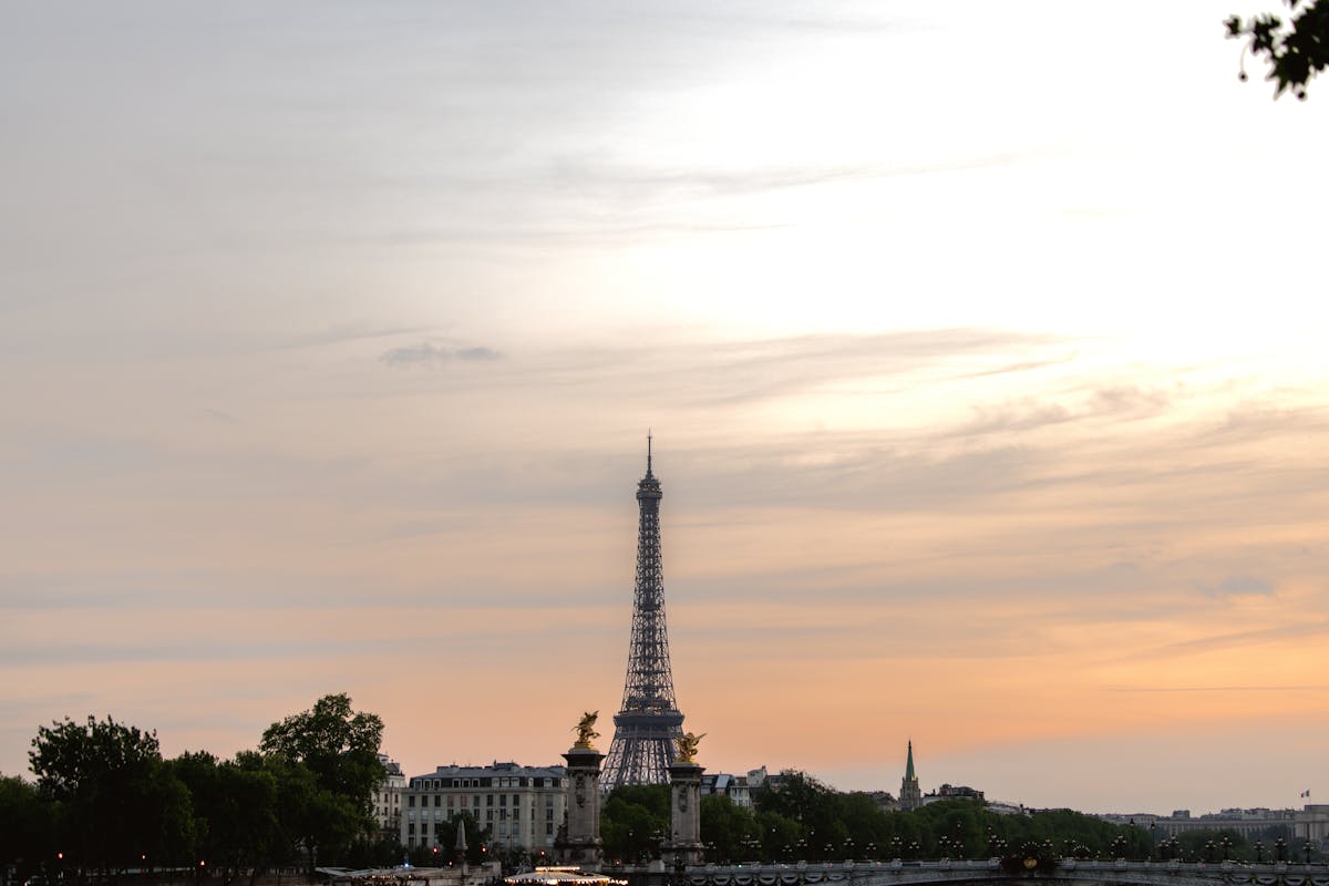 Eiffel Tower at sunset in Paris