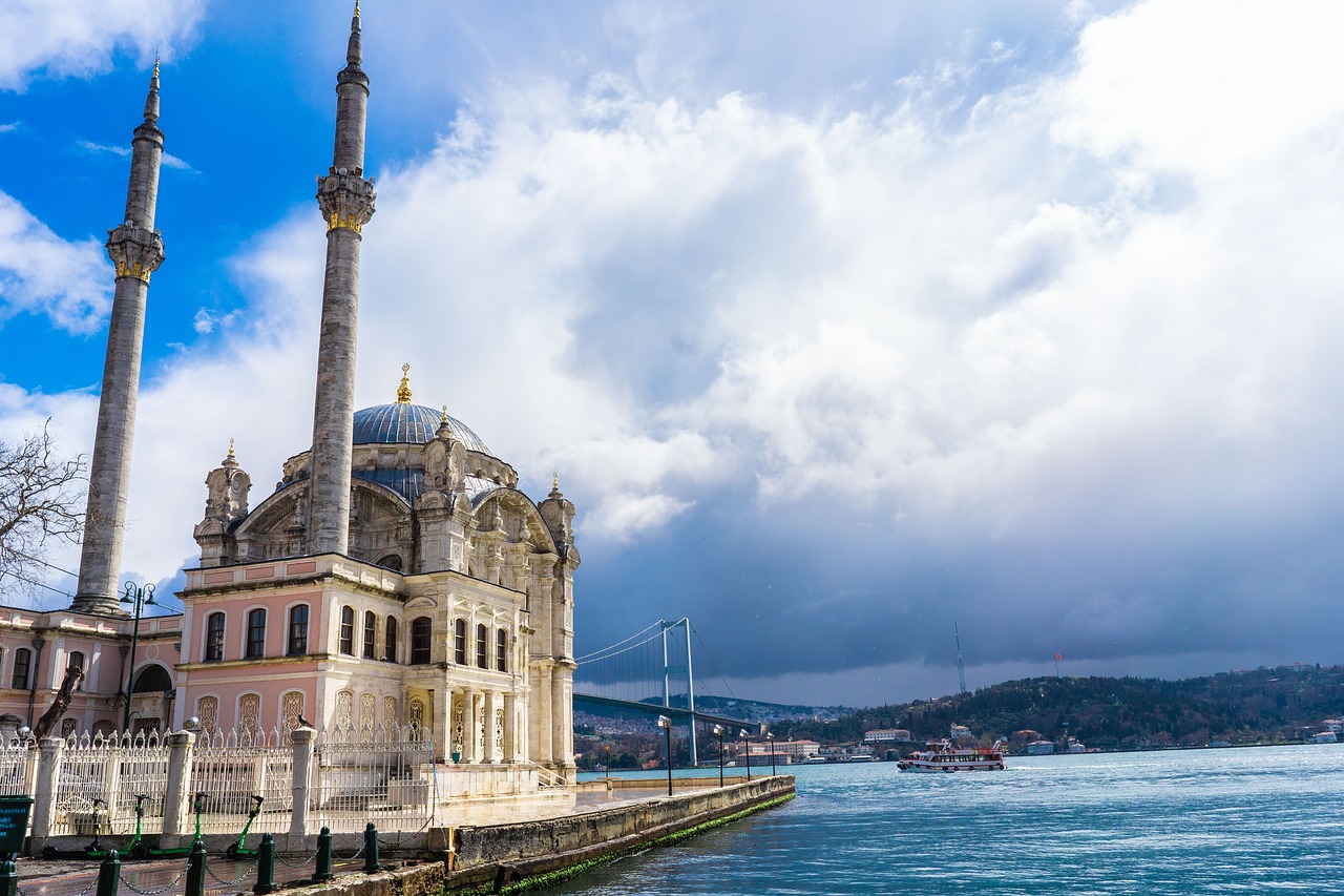 Ortakoy Mosque at the foot of the Bosphorus Bridge in Istanbul