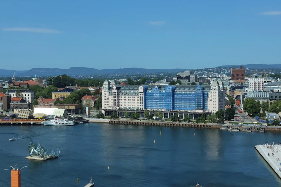 Aerial view of Oslo waterfront and modern architecture
