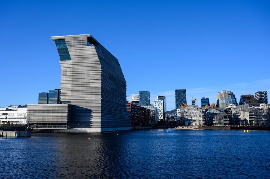 Munch Museum Oslo skyline reflection water