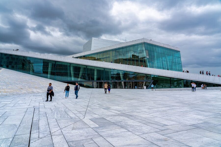 Oslo Opera House roof walk people