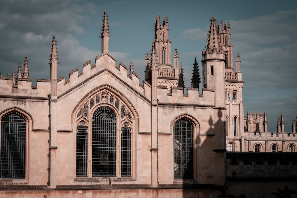 Gothic spires and architecture of an Oxford University building