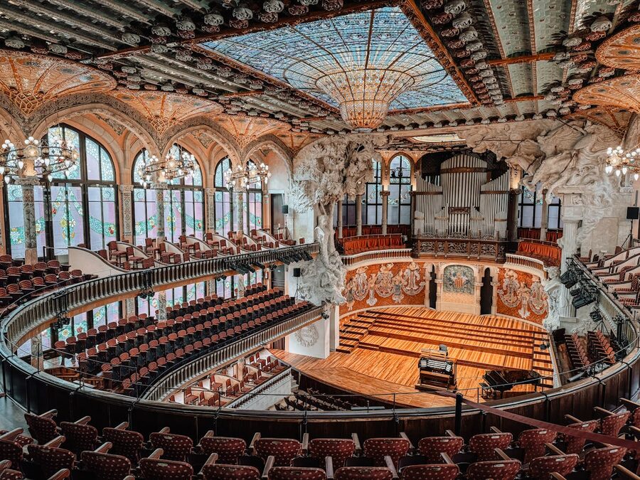 Interior view of the Palau de la Musica Catalana concert hall in Barcelona