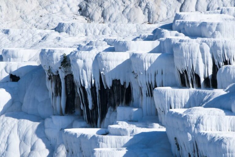 White travertine terraces of Pamukkale filled with turquoise mineral water