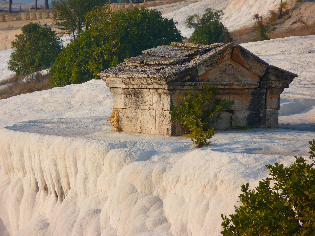 Stone sarcophagi and tombs in the Hierapolis necropolis