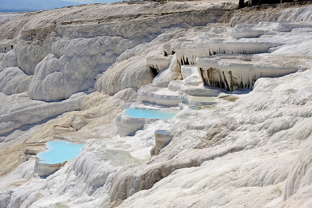 Pamukkale white terraces and natural landscape in Turkey