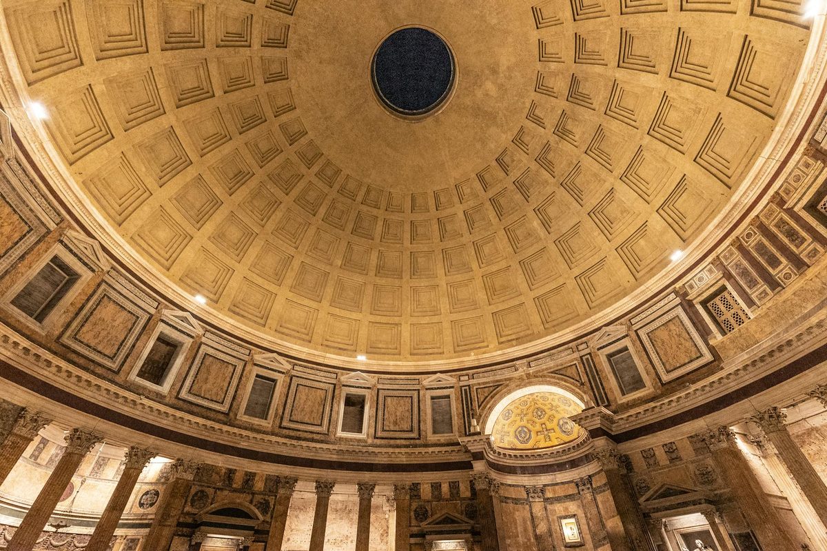 Interior of the Pantheon showing alcoves and marble walls in Rome