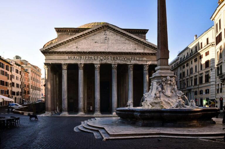 The Pantheon and its fountain in Piazza della Rotonda, Rome