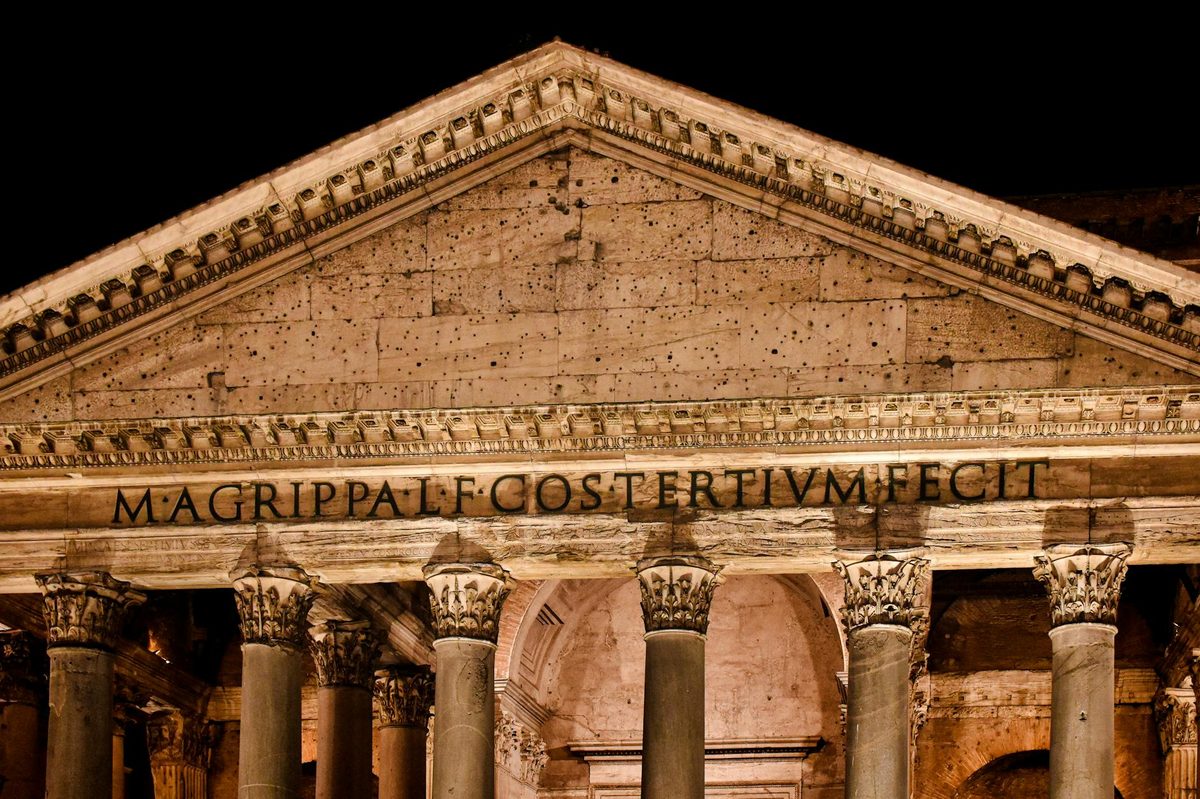 The Pantheon illuminated at night in Rome