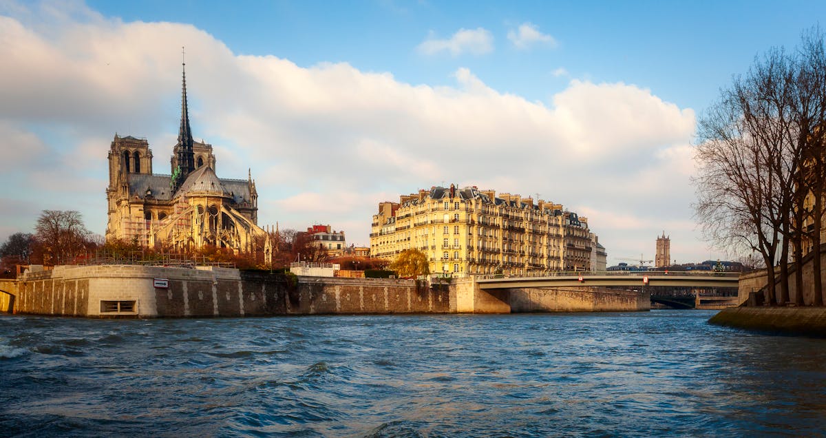 Notre Dame Cathedral and Ile de la Cite viewed from across the Seine in Paris