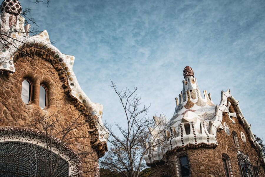 Colorful ceramic mosaic work at Park Guell designed by Gaudi