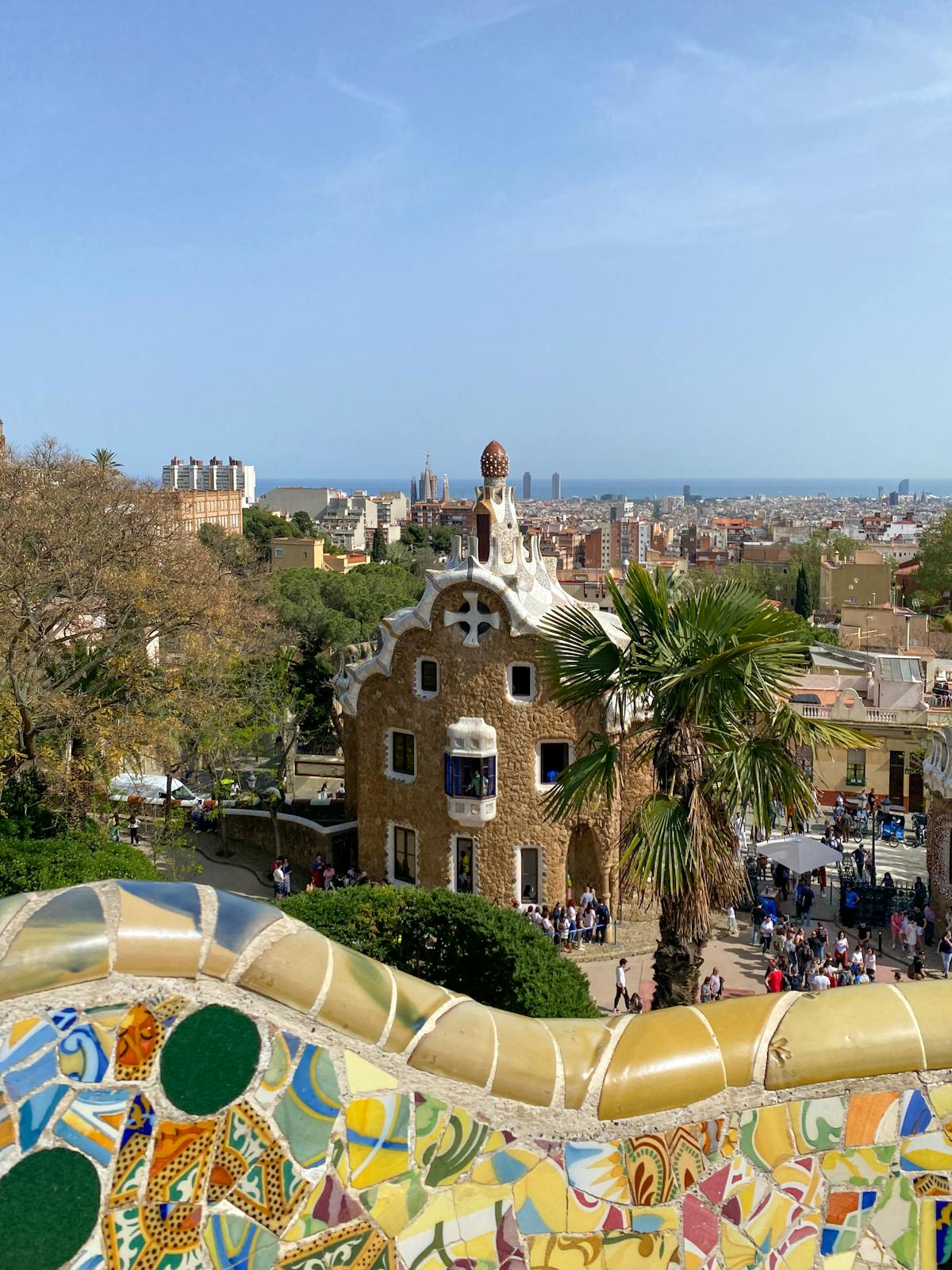 Beautiful scenery and Gaudi architecture at Park Guell Barcelona