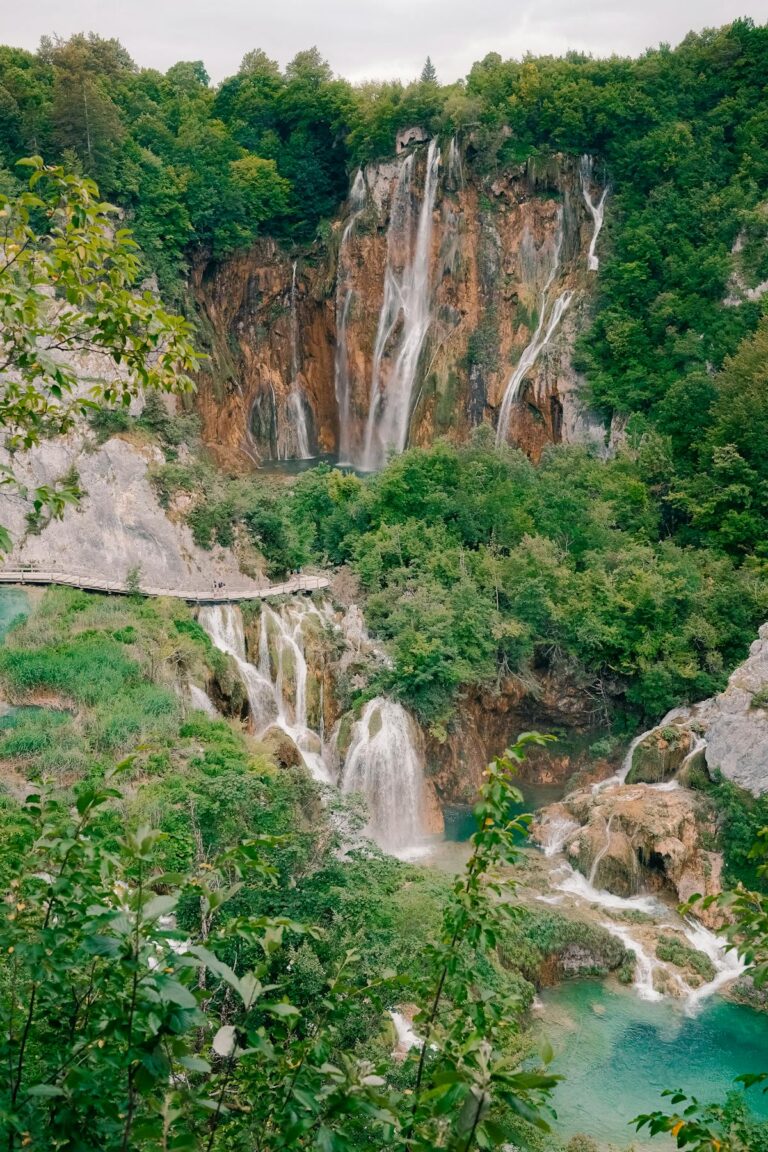 Plitvice Lakes waterfalls with turquoise waters