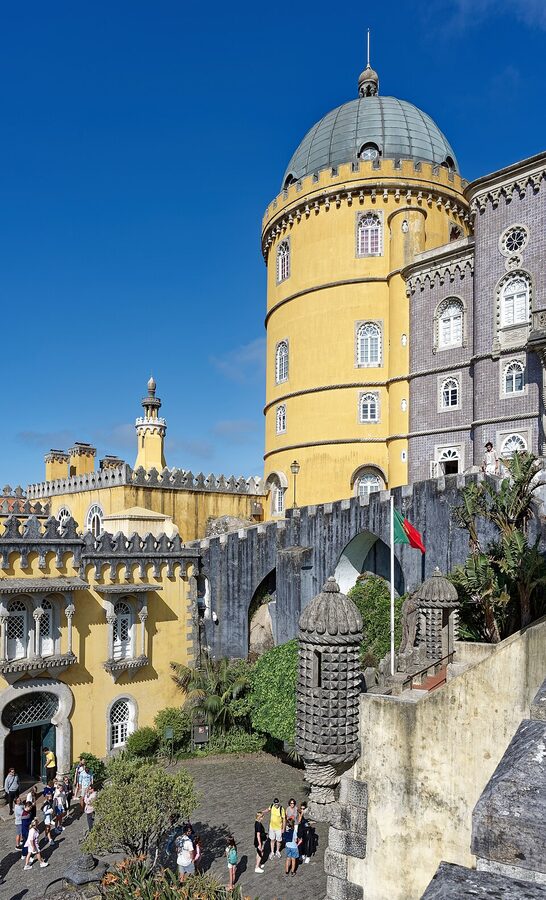 Pena Palace exterior Sintra showing dome and red tower