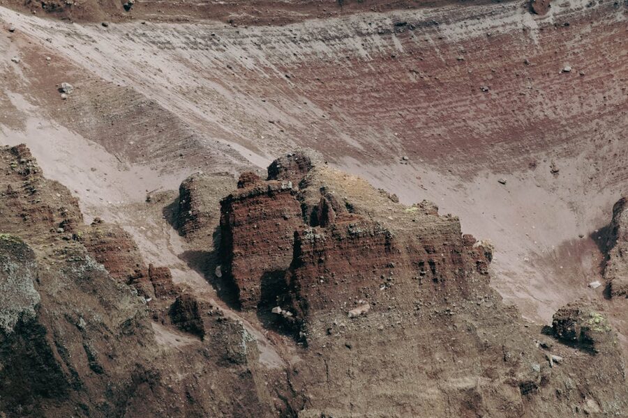 Detailed volcanic rock formations and terrain near the crater of Mount Vesuvius