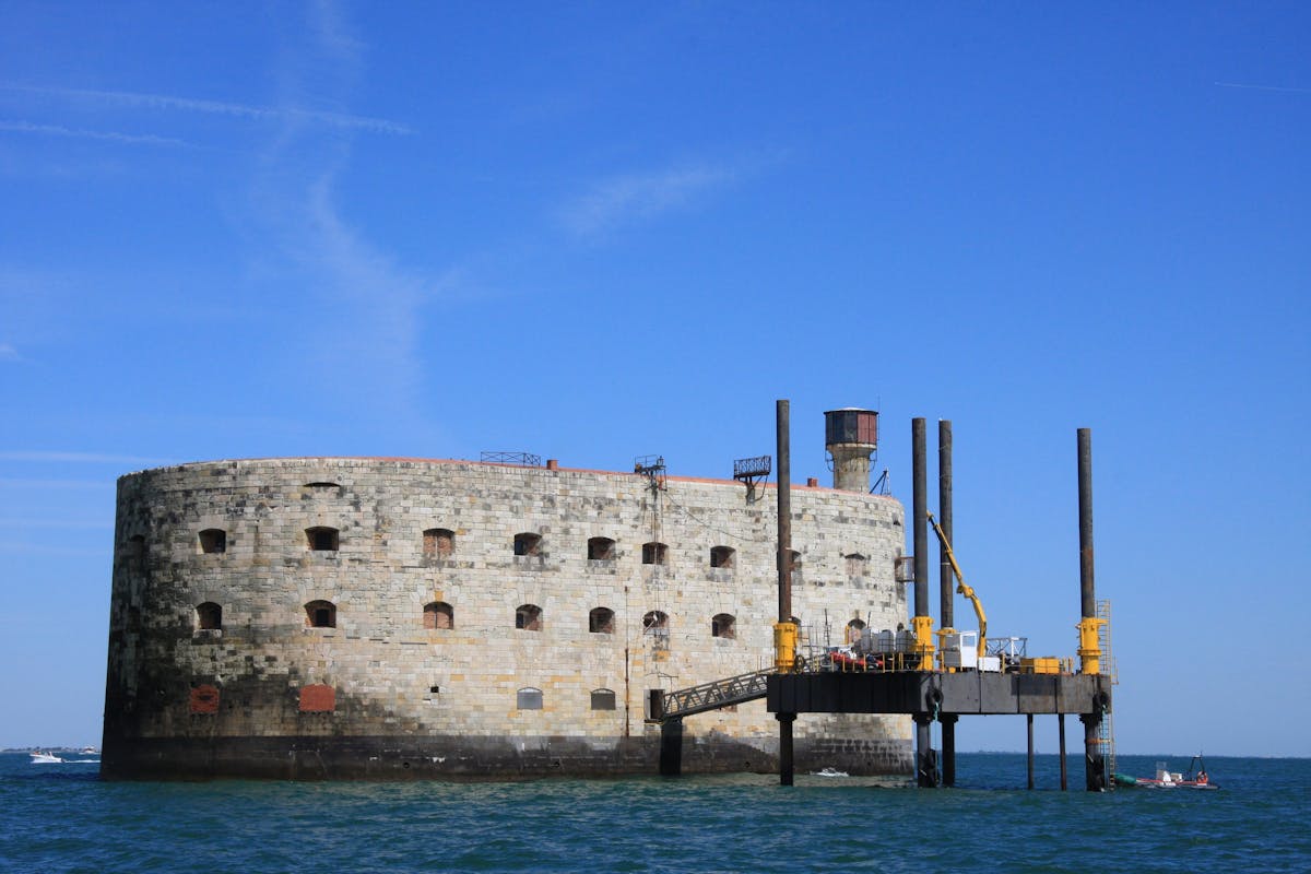 The iconic Fort Boyard seafort under blue skies in western France