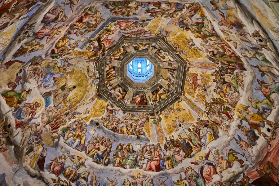 Close-up of the fresco artwork on the interior surface of Florence Cathedral's dome