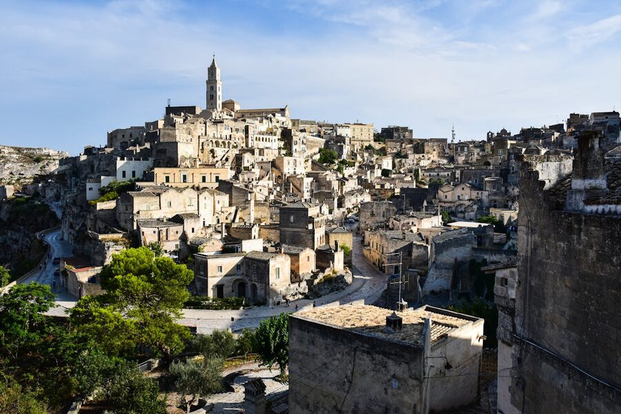 Layers of ancient stone architecture in Matera Sassi district