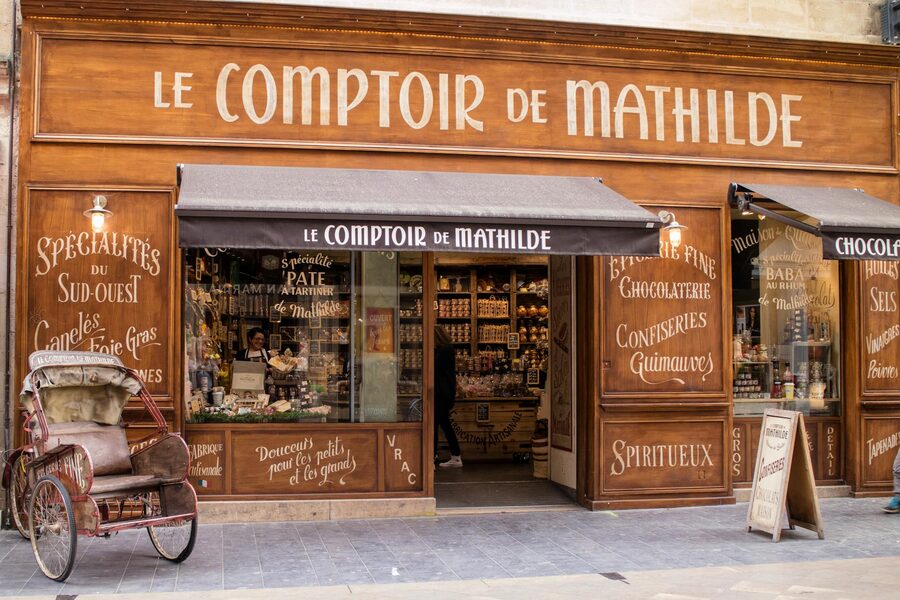 Exterior of a traditional French chocolate and specialty food shop