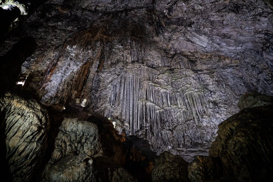 Karst formations and stalactites inside an underground cave in Majorca
