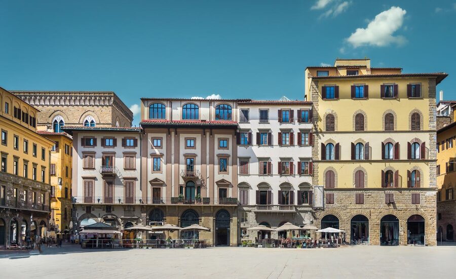 Historic townhouses in Piazza della Signoria showcasing Italian Renaissance architecture