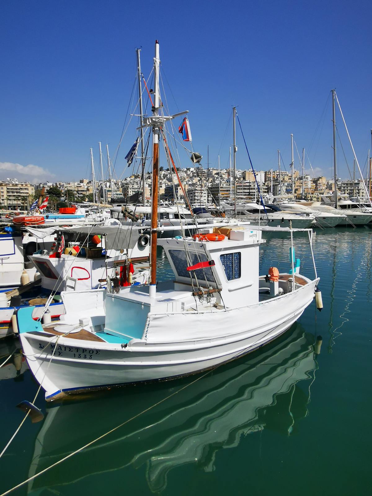 Moored boats in the harbor at Piraeus, Greece
