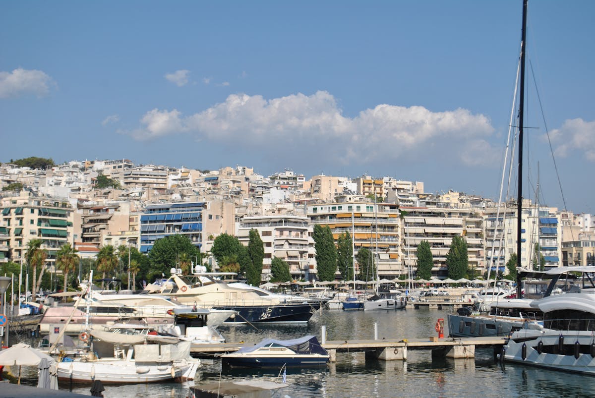 Boats and buildings at Piraeus Marina in Athens