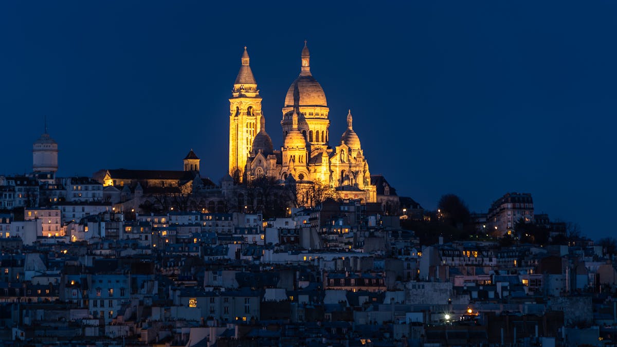 Evening view of the Sacre-Coeur Basilica in Montmartre Paris