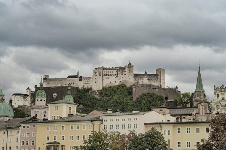 Hohensalzburg Fortress on a hilltop above the city of Salzburg Austria