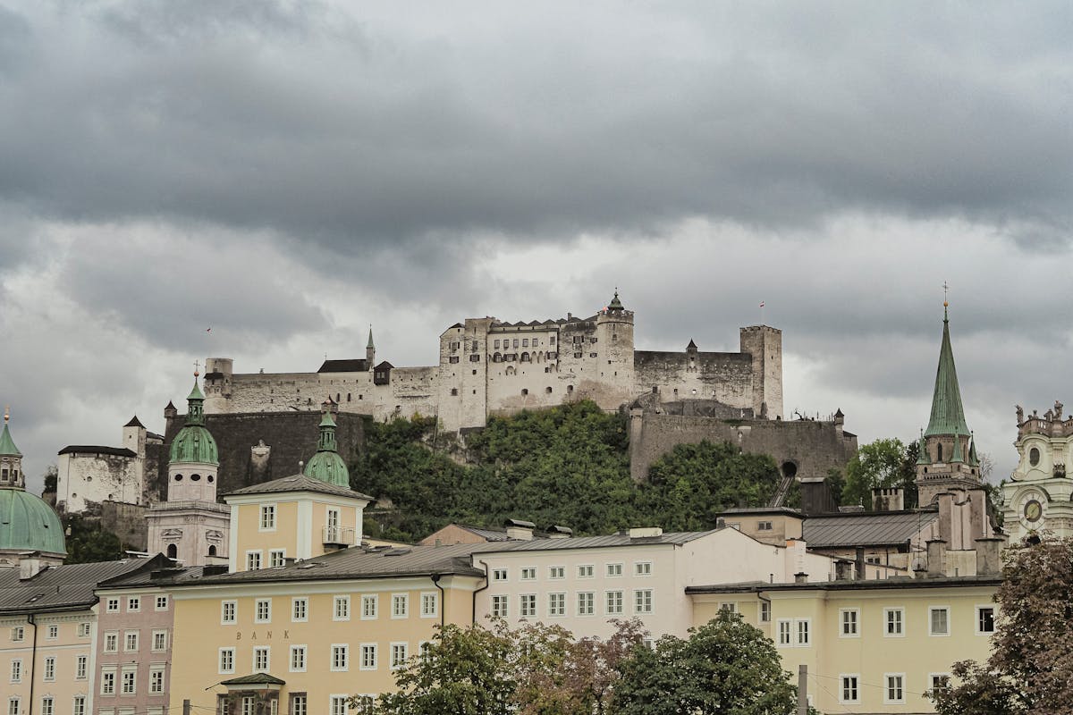 Hohensalzburg Fortress on a hilltop above the city of Salzburg Austria