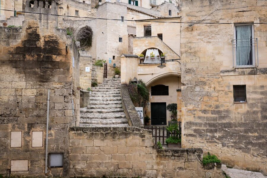 Narrow winding stone staircases through the Sassi di Matera