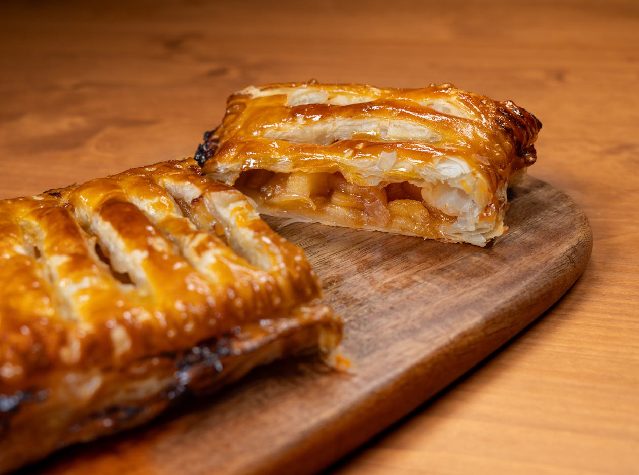 Freshly baked golden apple strudel