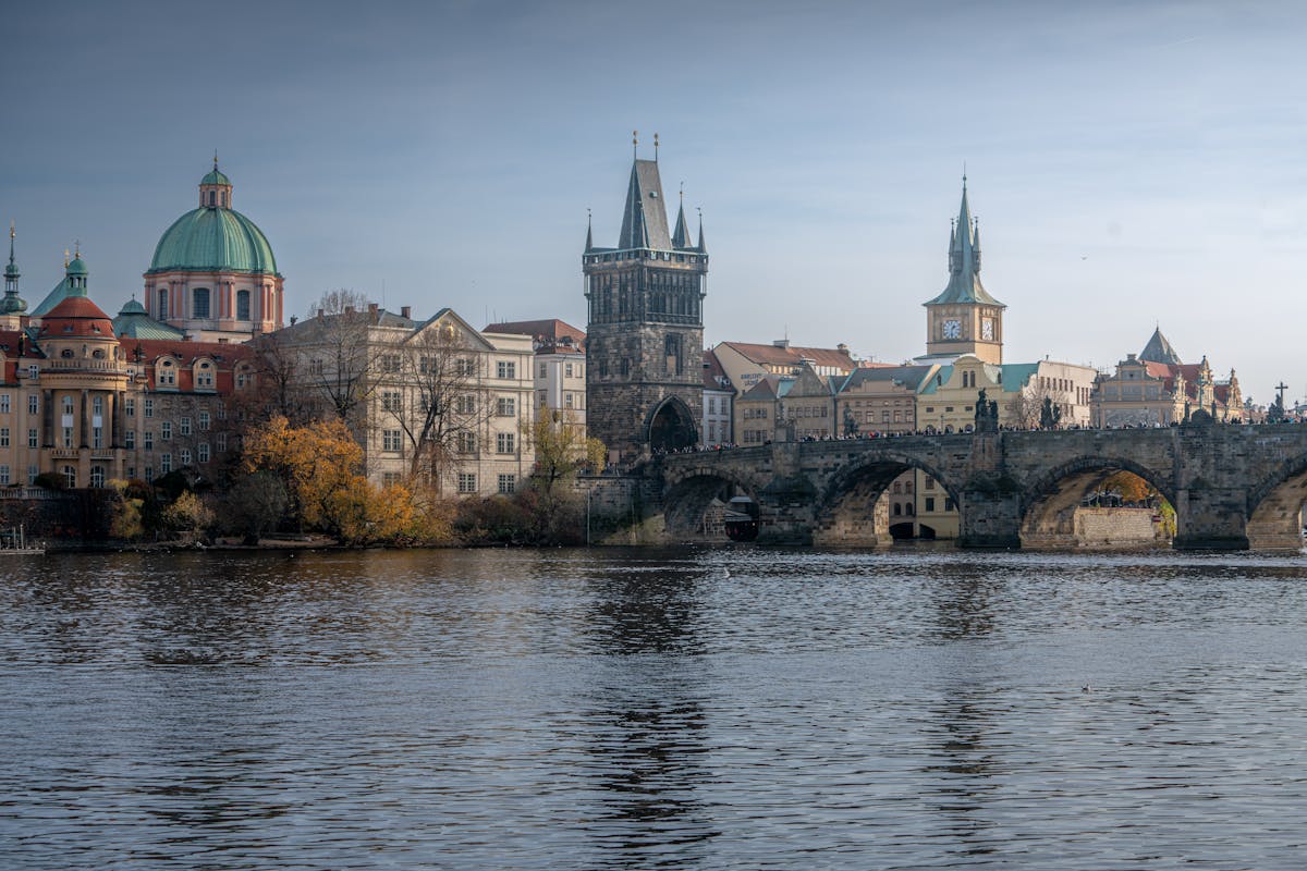 Charles Bridge and historic Prague architecture along the Vltava River