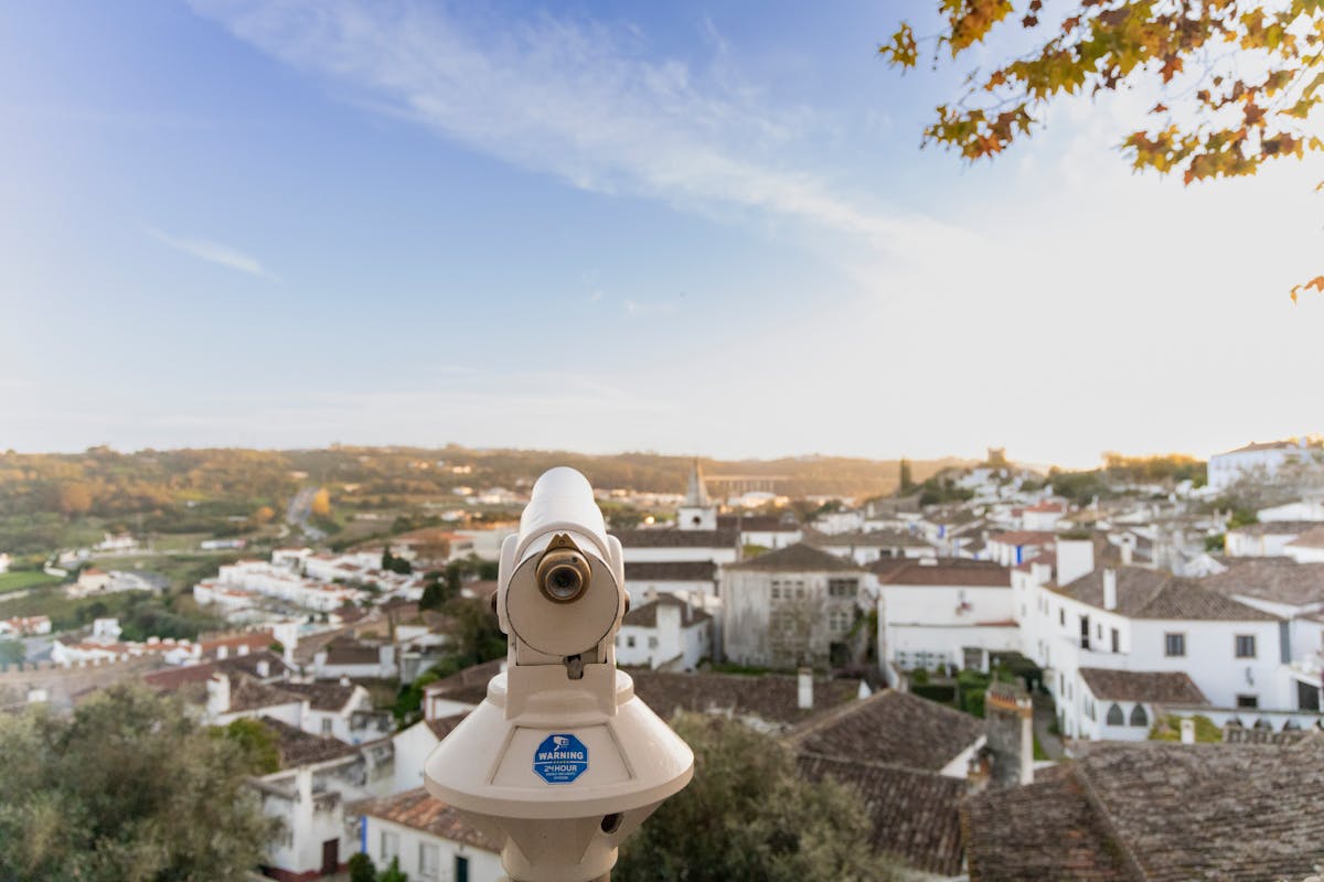 Panoramic view of the medieval walled town of Obidos in Portugal