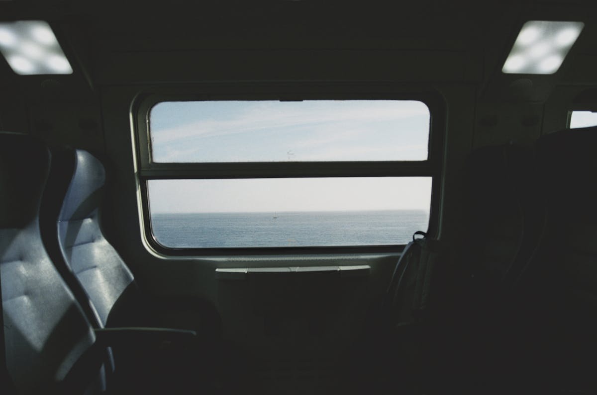 Scenic view of the sea from a train window near La Spezia Italy