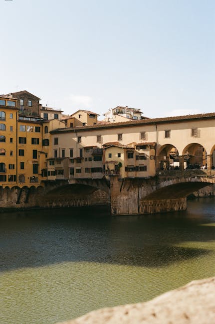 Historic Ponte Vecchio bridge under clear blue sky in Florence