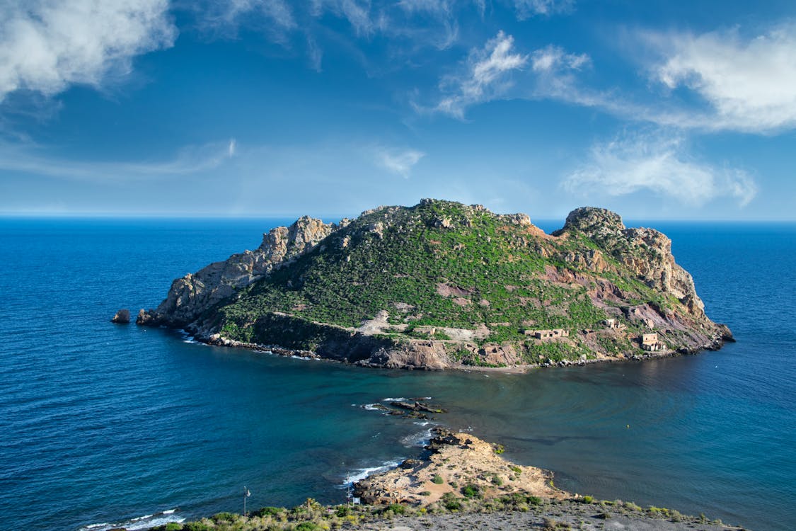 Aerial view of Isla de Tabarca surrounded by the Mediterranean Sea