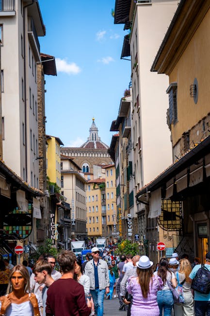 Sunny Florence street scene with the Duomo in the background