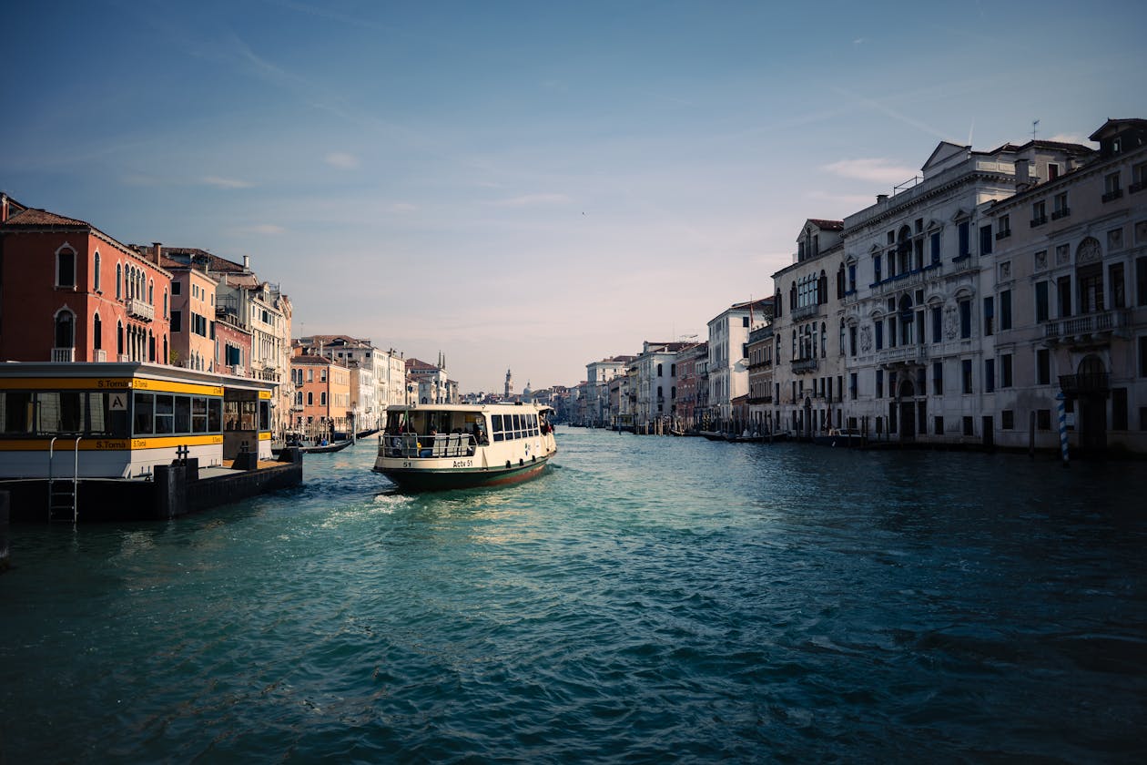 Water bus vaporetto on the Grand Canal in Venice Italy