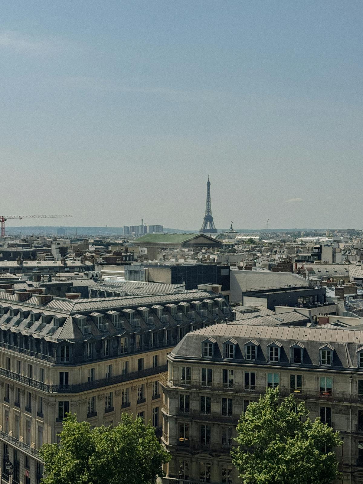 Aerial Paris cityscape with the Eiffel Tower prominent in the view