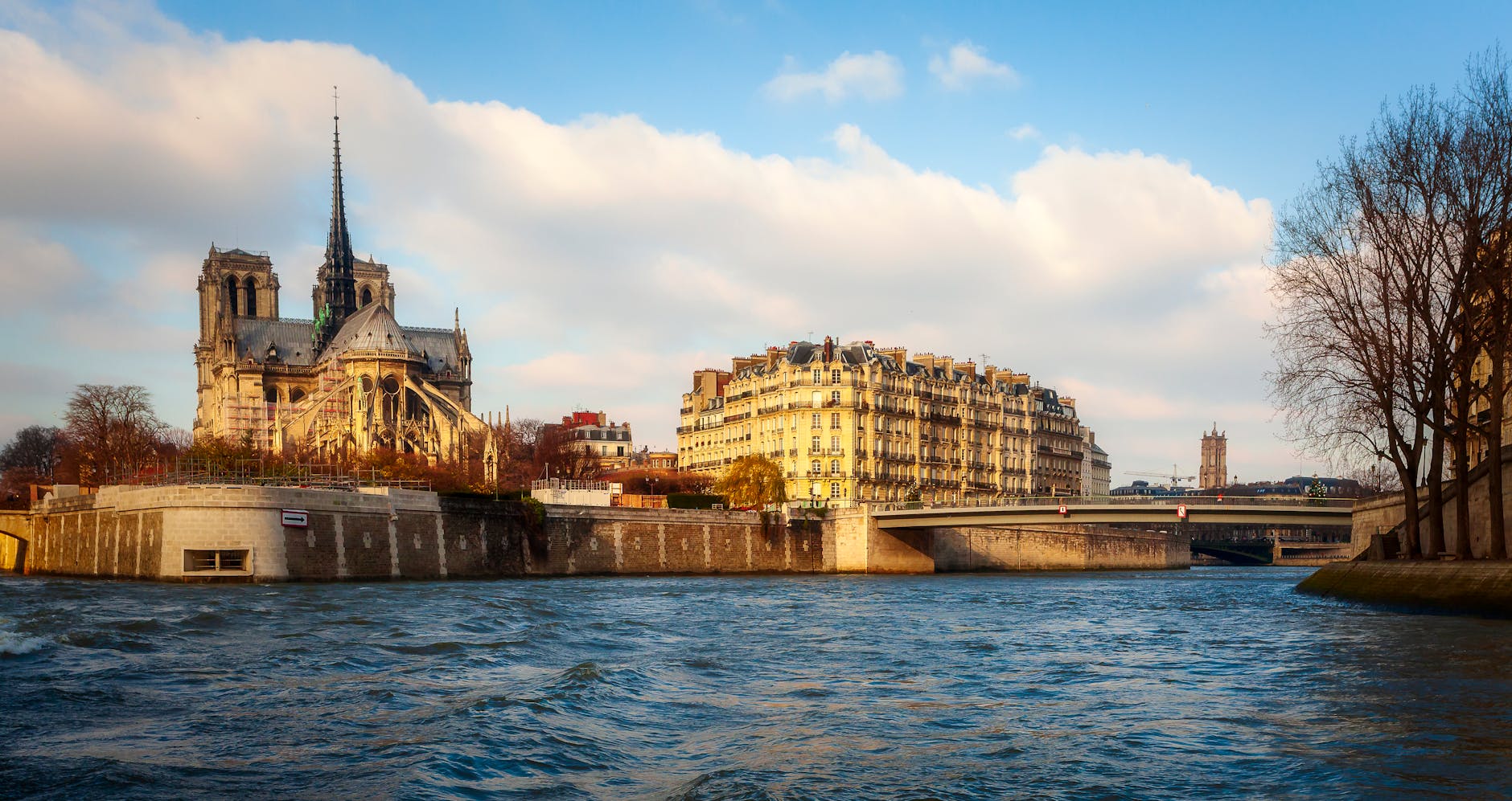 Notre-Dame Cathedral seen from across the Seine River