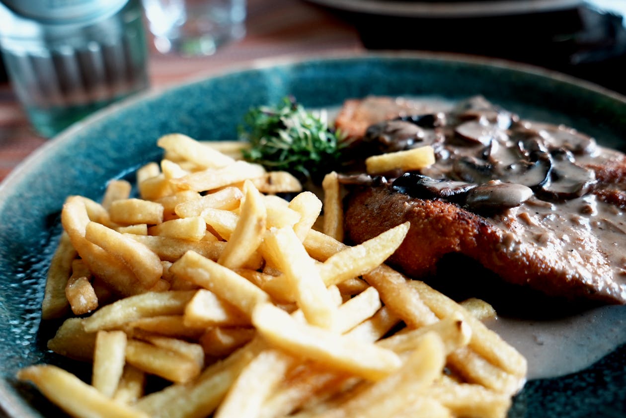 Schnitzel with mushroom sauce on a plate