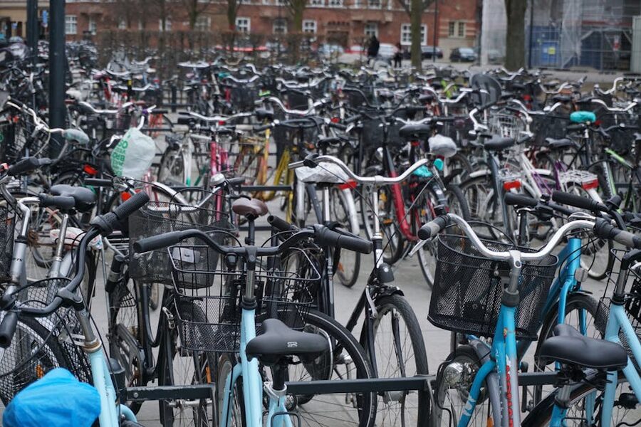 A bicycle parking area in central Stockholm