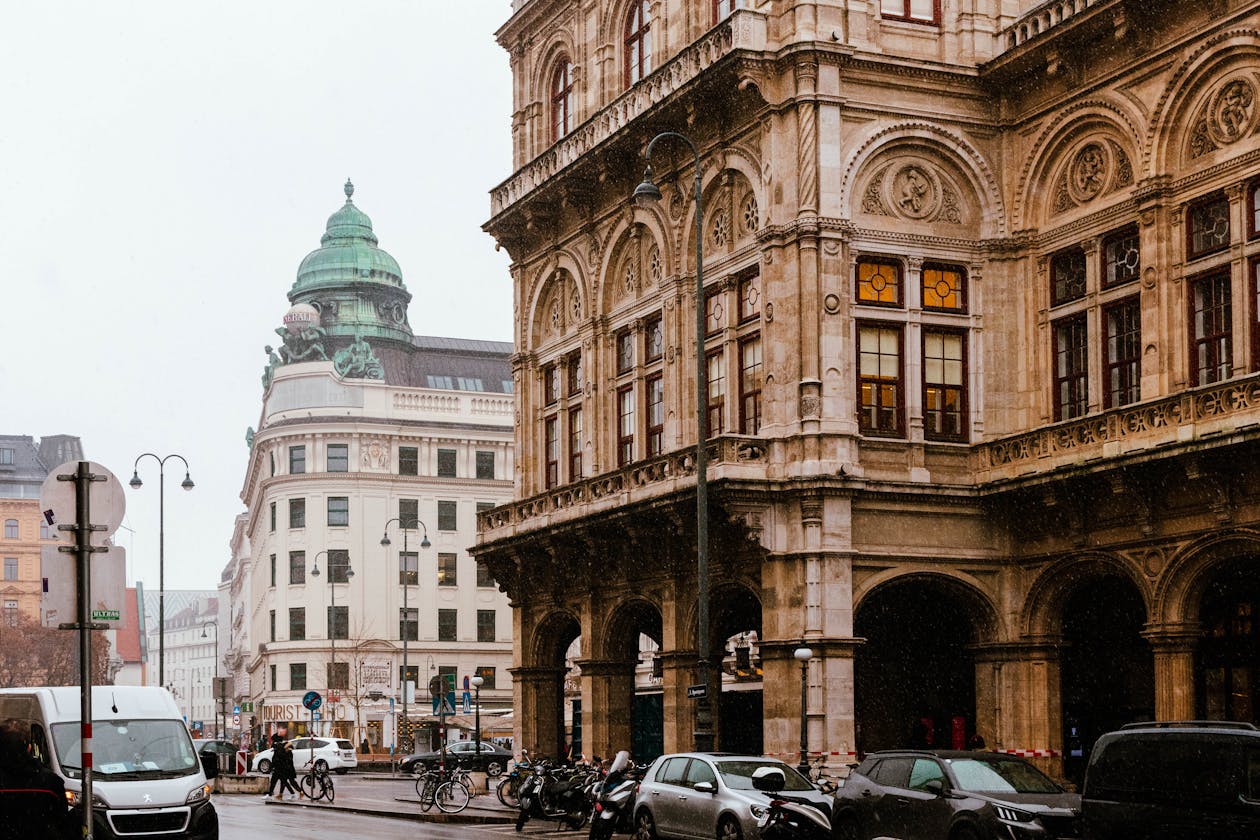 Ornate Vienna architecture illuminated at night