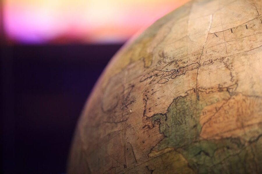 Vintage globe focusing on the North Atlantic Ocean