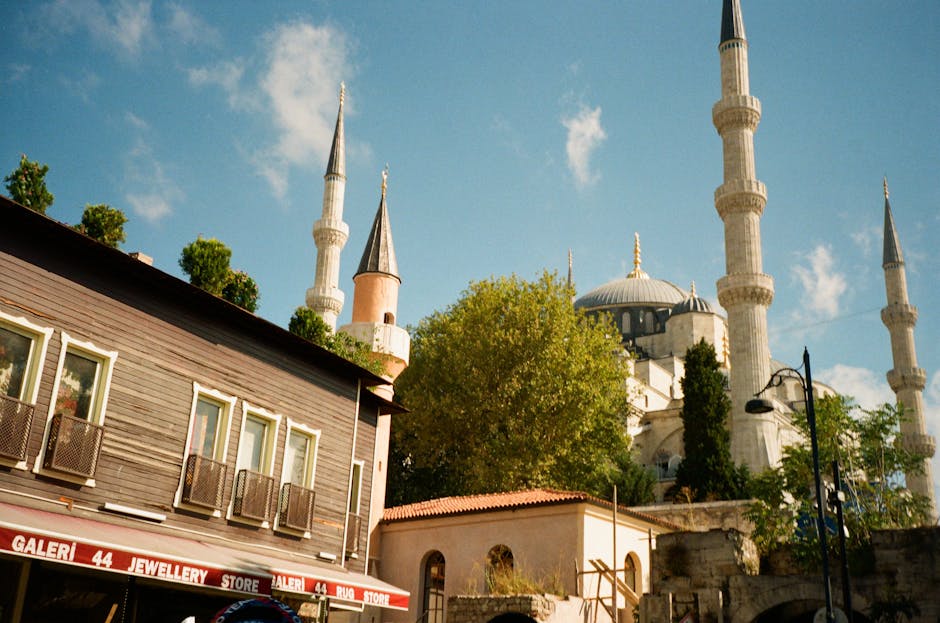 Blue Mosque in Istanbul with its iconic minarets against a clear sky