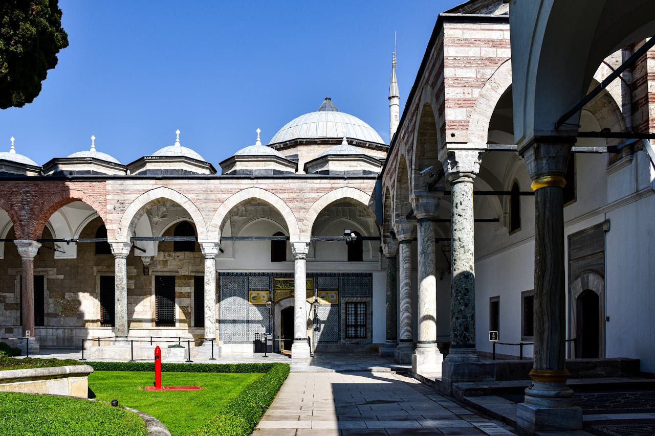 Beautiful Ottoman arched courtyard at Topkapi Palace Istanbul